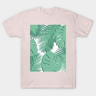 Tropical, Palm Leaves, Monstera Leaves on White T-Shirt
